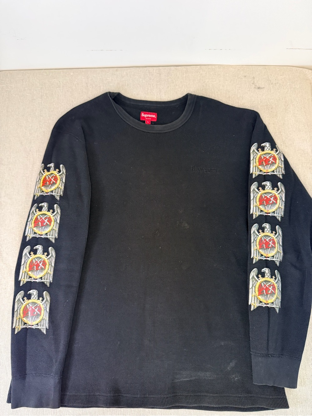 Supreme Slayer Thermal Long Sleeve Waffle Shirt Black Size L